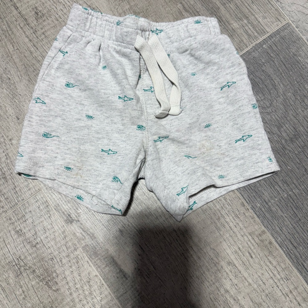 Old Navy Light Gray Kids Shorts with Teal Shark Print